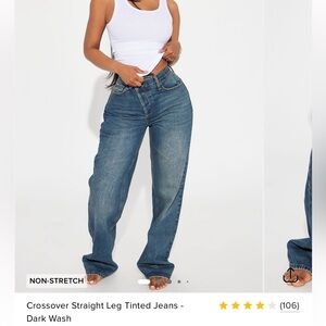 Fashion Nova Crossover Straight Leg Jeans | Dark Wash | Size 7 | NWT